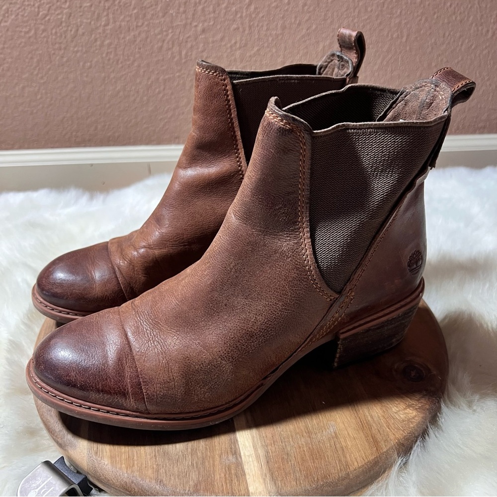 Timberland Leather Brown Sutherlin Bay Boots with Elastic Panels Size 8 - Picture 6 of 11